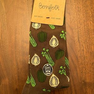 New Orleans theme socks Holy Trinity ingredients bell pepper onion celery